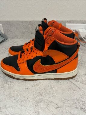 Nike High-Top Sneakers in Orange and Black with Textured Swoosh